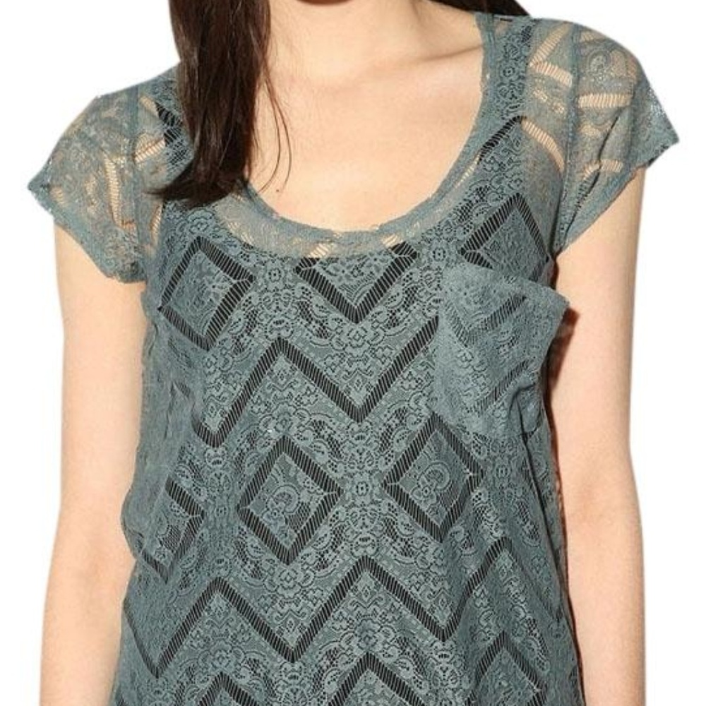 KIMCHI BLUE/GREY LACED LAYERING SHORT SLEEVE TEE